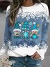 Cotton-Blend Christmas Snowman Casual Sweatshirt