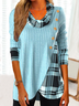 Loose Casual Asymmetrical Design Checkered Pattern Long Sleeve Plaid Top