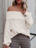 Plain Long Sleeve Off Shoulder Casual Sweater