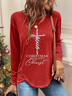 Christmas Text Print Daily Jersey Tunic Loose Casual Crew Neck H-Line Xmas Long Sleeve T-shirt