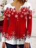 Plus Size Christmas Printed Jersey Casual Long Sleeve TUNIC Top Xmas Top