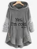 Plus Size Plush Casual Long Sleeve Hoodie Buttoned Text Printed H-Line Hoodie Sweatshirt