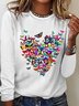 Women's Butterfly Heart Print Valentine's Day Casual Crew Neck Long Sleeve Top Shirts