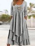 Plain Daily Casual Grommets Jersey Loose A-Line Long Sleeve Maxi Dress