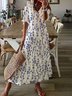 V Neck Loose Blue Floral Casual Dress