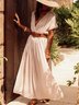 Plain Short Sleeve V Neck Casual Long Dress