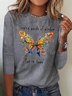 Butterfly Long sleeve Loose Casual T-Shirt