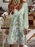 Loose V Neck Casual Floral Printed Patchwork lace Dress