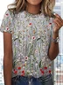 Floral Printed Casual Loose Crew Neck Jersey T-Shirt