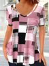 Casual Geometric Printed Loose V Neck T-Shirt