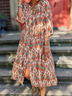 Notched Vacation Loose Ethnic Dress
