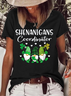 Women‘s Shenanigans Coordinator St Patricks Day Gnomes Crew Neck Casual Letters T-Shirt