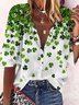 St. Patrick's Day Casual Four-Leaf Clover Printed Loose Blouse