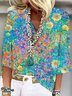 V Neck Vacation Floral Loose Shirt
