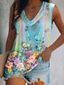 Casual Blue Floral Tank Top