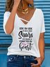 Jersey V Neck Casual Text Letters Printed Blouses