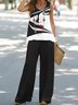 Crew Neck Facial Pattern Casual Two-Piece Set