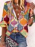Ethnic Printed Loose Stand Collar Casual Blouse