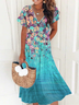 Plus Size Loose Jersey Vacation V Neck Dress
