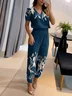 V Neck Casual Floral Pattern Two-Piece Set