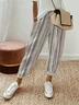 Striped Casual Pockets Loose Elastic Waist Pants