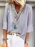 Loose Casual Striped Printed V Neck Blouses