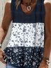 PlusSize Loose Casual Floral Printed Crew Neck Tank Top