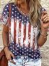 America Flag Casual Crew Neck Independence Day T-Shirt