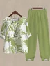 Plus size Loose Floral Crew Neck Casual Two-Piece Set