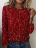 Floral Casual H-Line Crew Neck Jersey Loose Long Sleeve Christmas T-Shirt