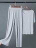 Casual Plain Two-Piece Set Daily Loose Short Sleeve Crew Neck Top With Pants