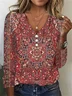 Nationality/Ethnic Casual V Neck Loose T-Shirt