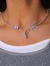 Rhinestone Butterfly Silver Party Choker