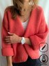 Casual Yarn/Wool Yarn Plain V Neck Cardigan