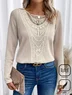 Lace Crochet Design Daily Plain Casual Crew Neck Loose H-Line Long Sleeve T-Shirt