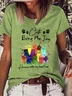 Funny Cat Cotton-Blend Loose Casual Text Letters T-Shirt