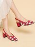 Elegant Plaid Breathable Mesh Fabric Chunky Heel Slingback Pumps