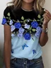 Crew Neck Casual Loose Floral T-Shirt