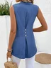 Buttoned Simple Sleeveless Regular Cotton and linen Shirts