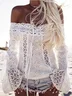 Boho Tie-Dye Pattern Flare Sleeve Cold Shoulder Lace Shirt