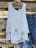 Women's Blue Striped Folds V Neck Daily Casual Top