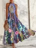 Floral Loose Casual Crew Neck Dress With No