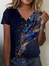 Women Casual Summer Feather Pattern No Elasticity Daily Loose Jersey Regular Regular T-shirts