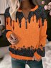 Halloween printed collar zipper casual pullover sweatshirt