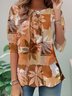 Casual Crew Neck Leaf T-Shirt