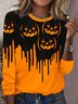 Halloween Pumpkin Printed Round Neck Casual Women's T-shirt