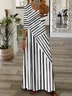 Casual Jersey Striped V Neck Dress With No