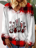 Women's Long Sleeve T-shirt Spring/Fall Red Christmas Snowman Jersey V Neck Daily Going Out Casual Top