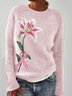 Elegant Lily Pink Ribbon Embroidered Knitted Sweater