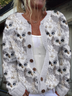 Maple Leaf Simple Crew Neck Loose Cardigan